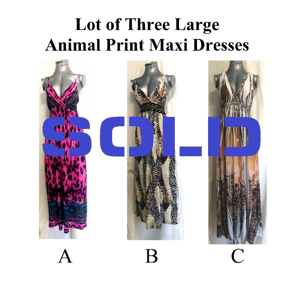 Lot of Three Large Animal Print Maxi Dresses