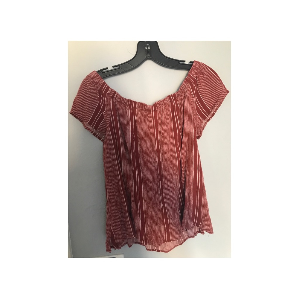 off the shoulder top red stripe bobeau