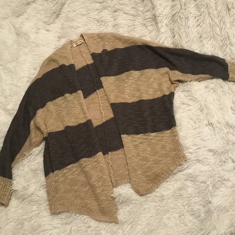 Blueish Grey And Tan Striped Sweater Shrug