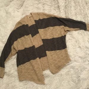 Blueish Grey And Tan Striped Sweater Shrug