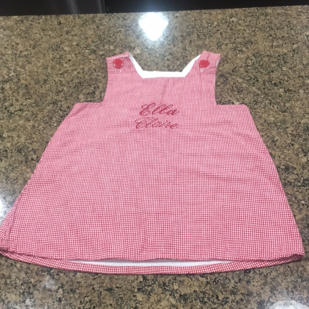 Red & white checkered monogrammed dress