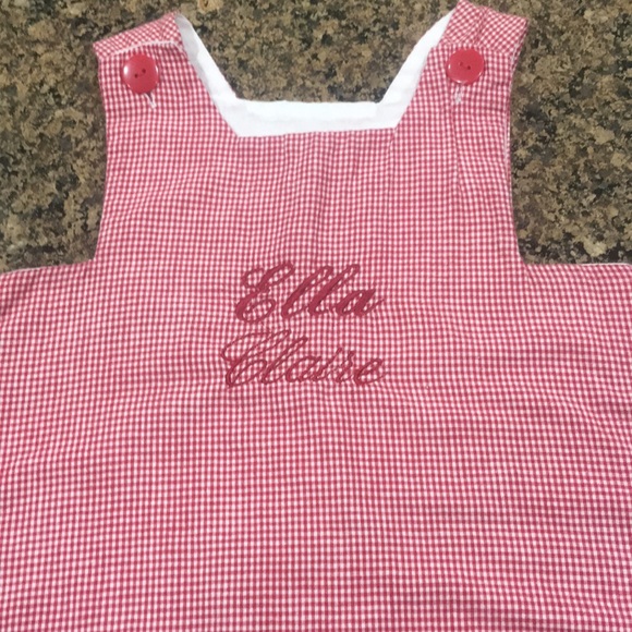 Red & white checkered monogrammed dress - Picture 2 of 5