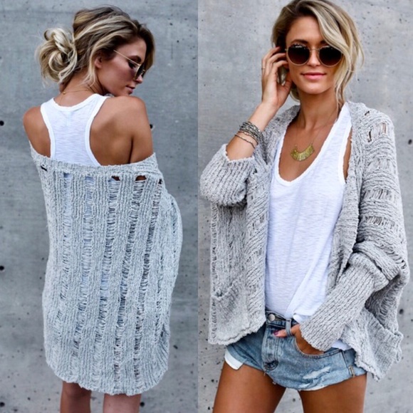 Knitted Slouchy Distressed Cardigan - Picture 2 of 3