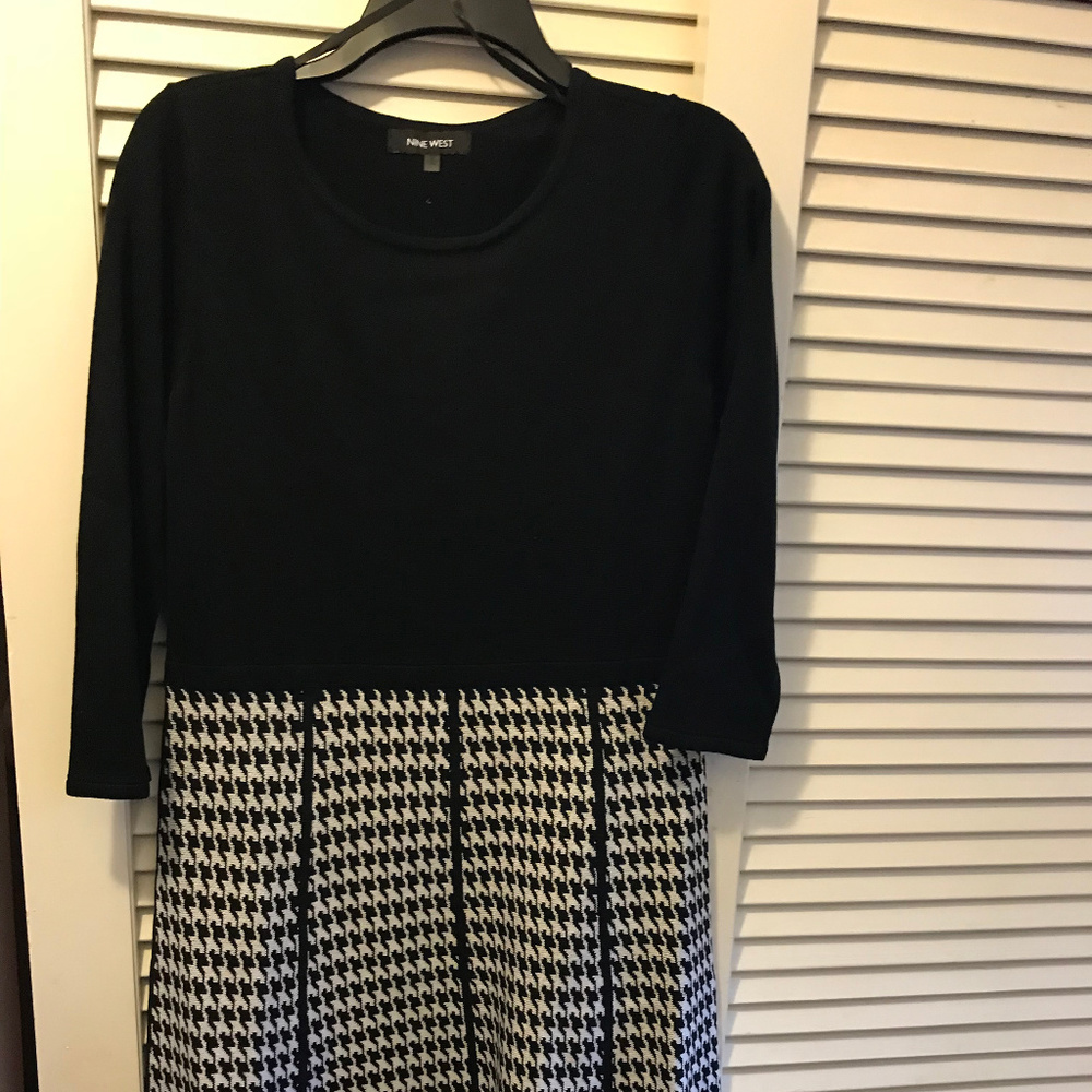 Nine West Women's 3/4 Sleeve Houndstooth Fit&Flare