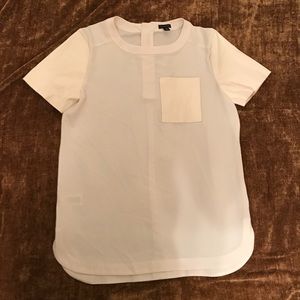 WMNS Ann Taylor XXS Ivory Faux Leather sleeve Top