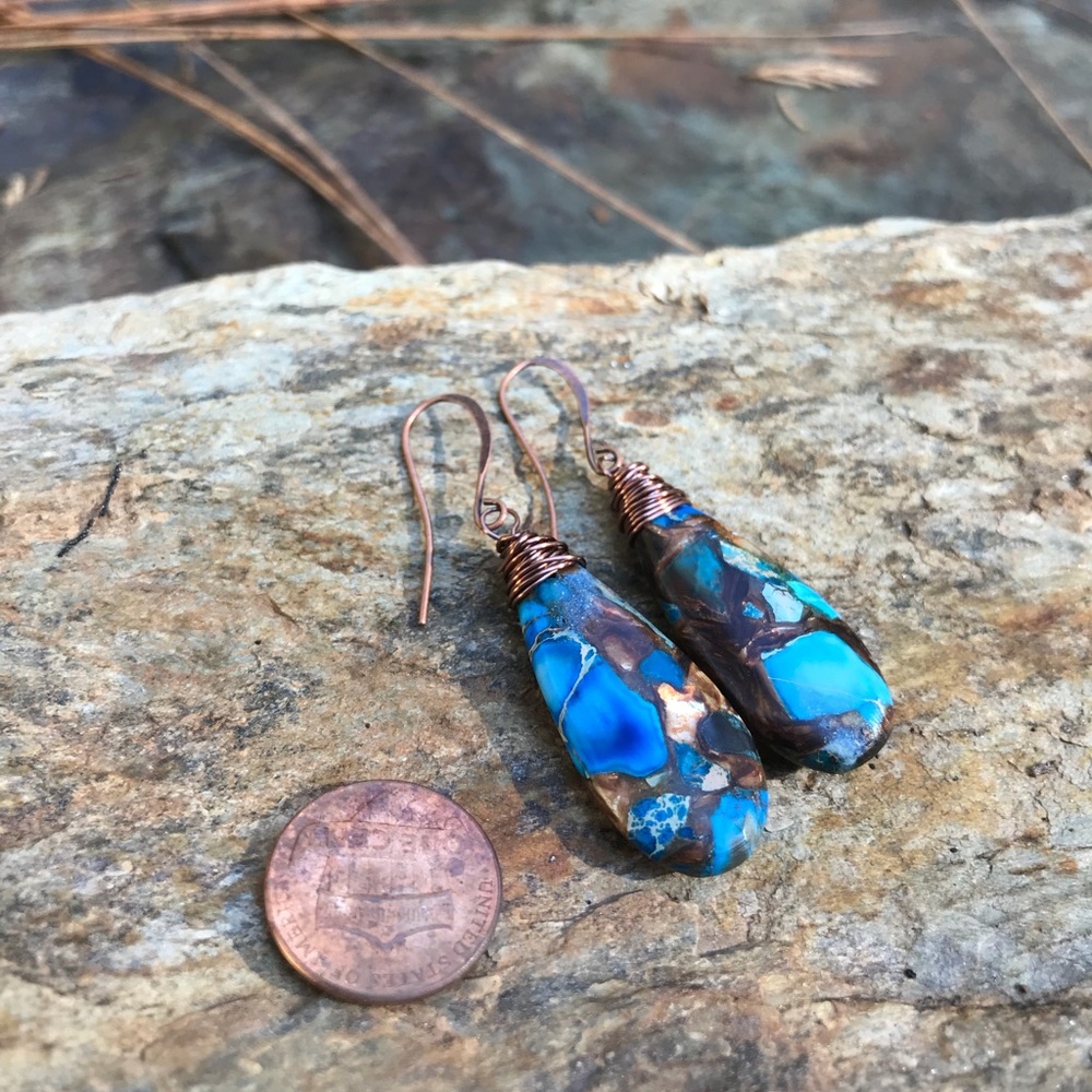 Teardrop impression jasper earrings