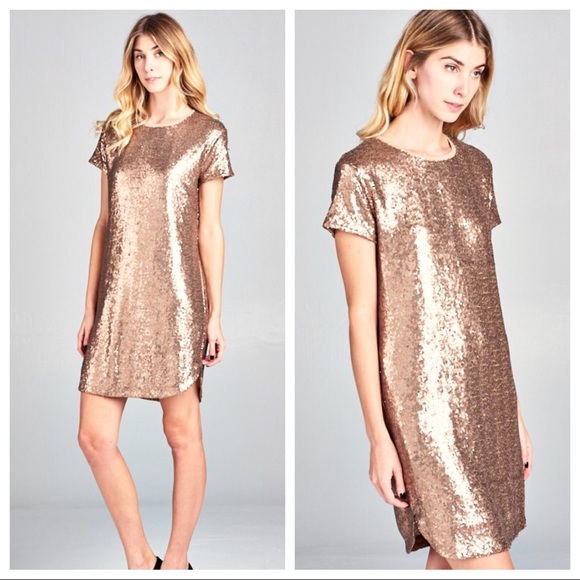 •LAST ONE• Bronze Sequin Shift Dress With Pockets - Picture 4 of 8