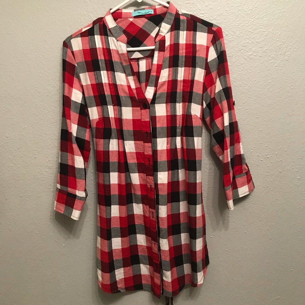 Plaid tapered tunic with ties in back
