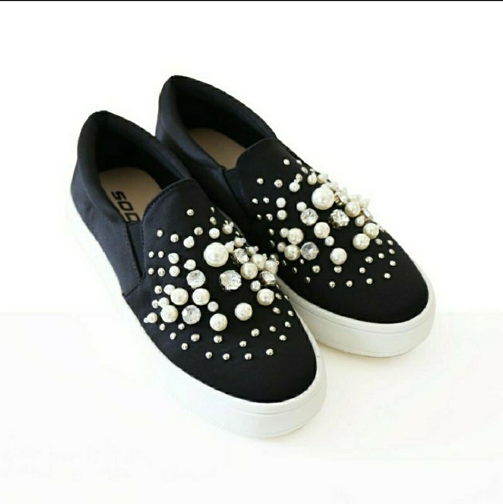 Black satin slip on sneakers