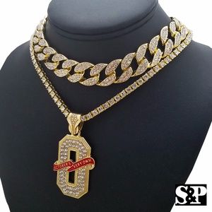 OVO 'O' & 16" Full Iced Cuban & 1 ROW Tennis Chain