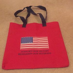 Canvas red bag with blue straps- Veteran Theme