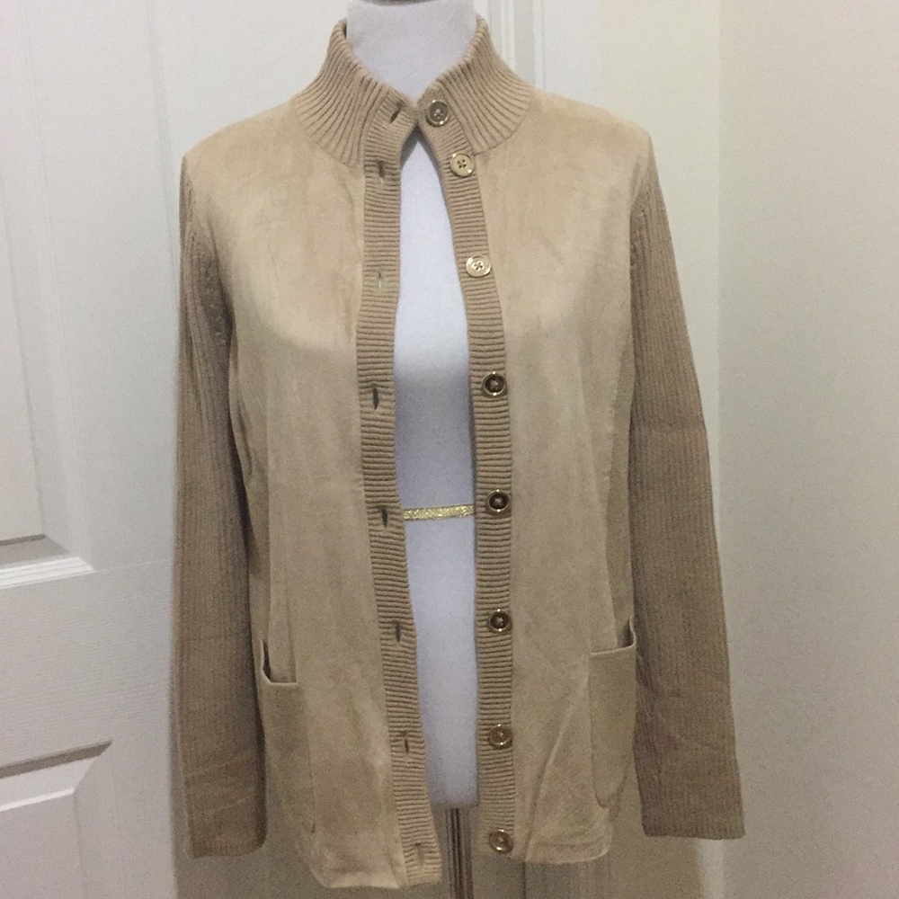 Jones New York Faux Suede & Knit Cardigan
