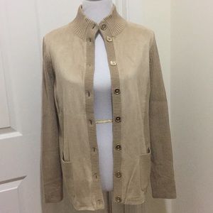 Jones New York Faux Suede & Knit Cardigan