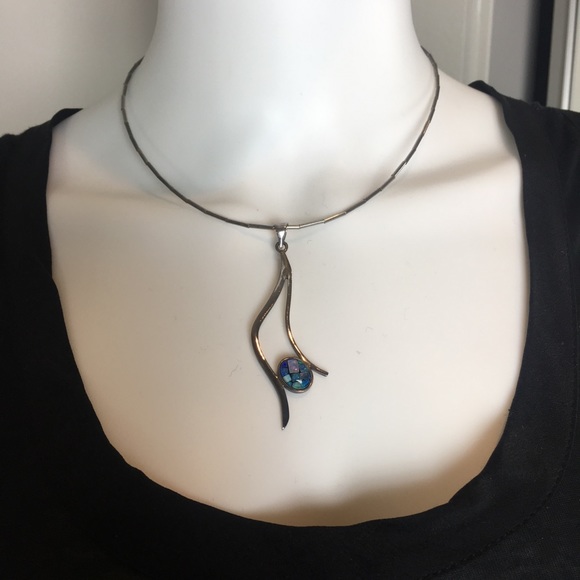 Sterling necklace with Brazilian opal. - Picture 2 of 5