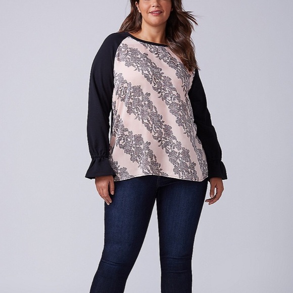 Lane Bryant Tops - 3X LANE BRYANT MIXED FABRIC RAGLAN-SLEEVE TOP