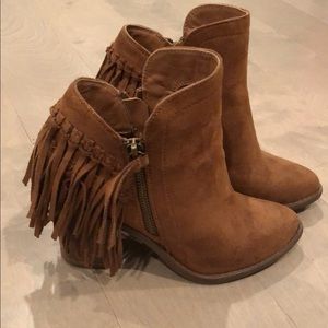 Brown fringe booties