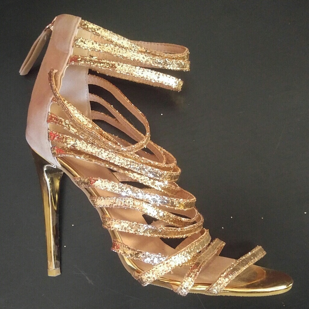 Gold glitter heels