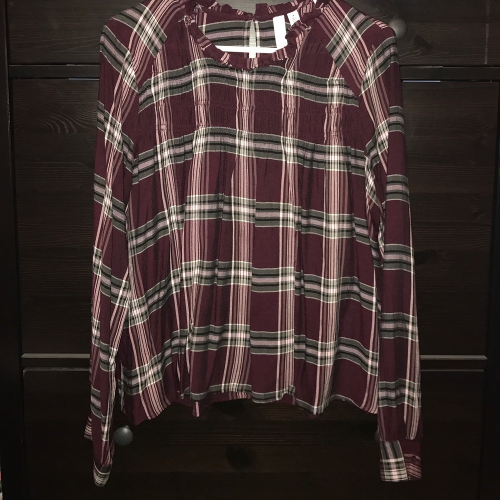 Long sleeve plaid BP top