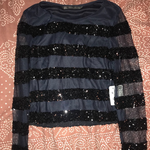black sequin stripe long sleeve top