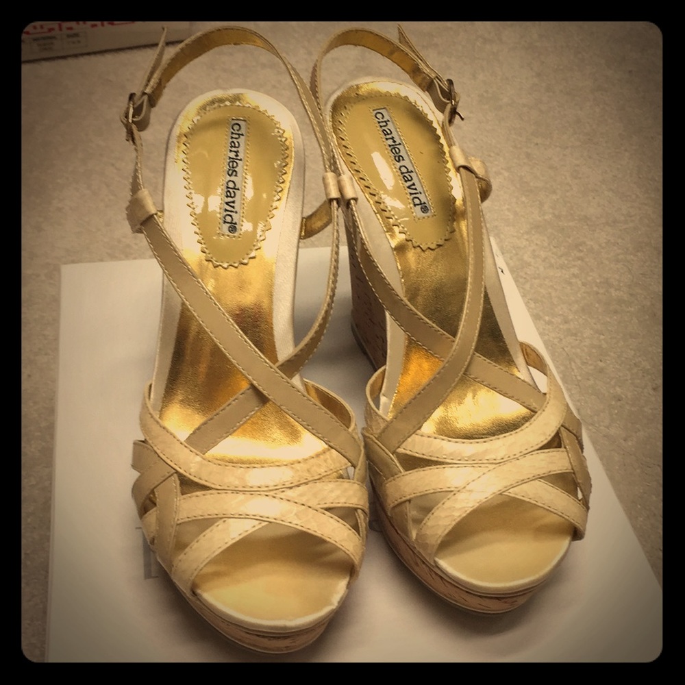 Charles David Bone Snake Leather Upper Wedge