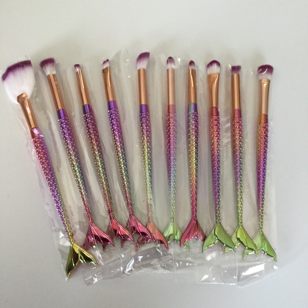Mermaid Makeup Brushes Set 10pcs