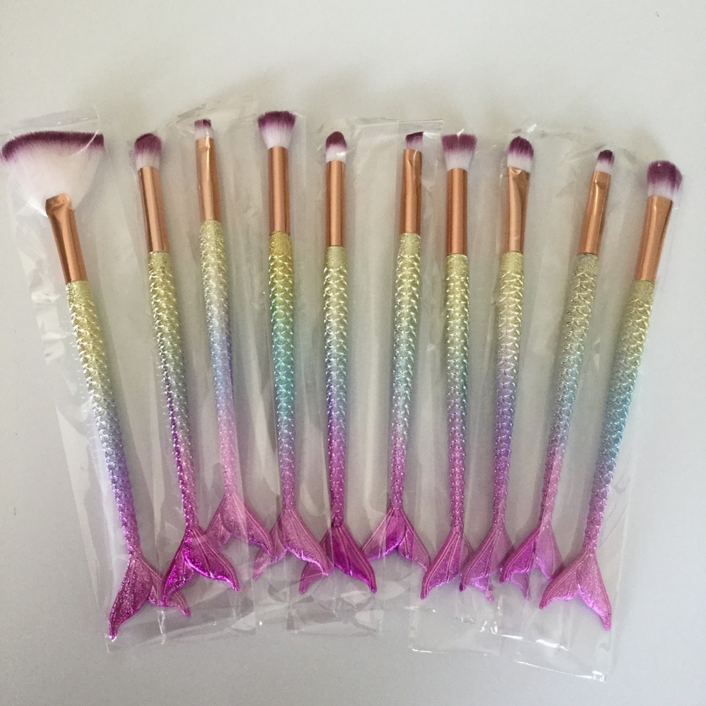 Mermaid Makeup Brushes Set 10pcs