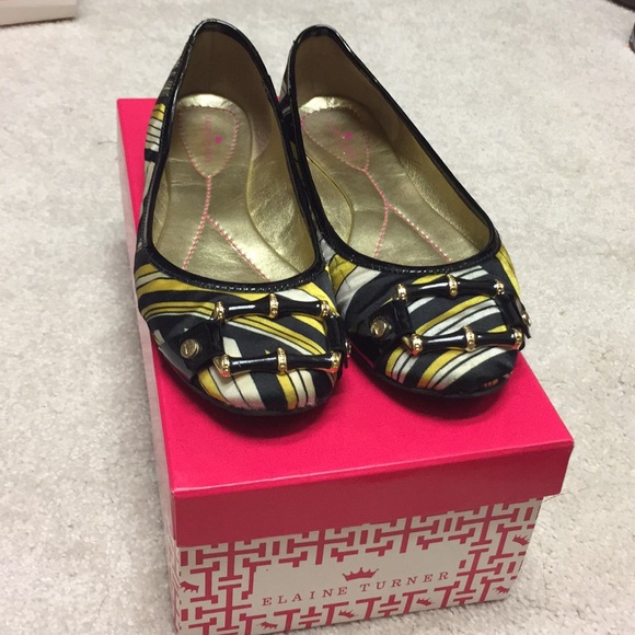 Elaine Turner Yellow/Black Satin Shoes - Picture 1 of 6