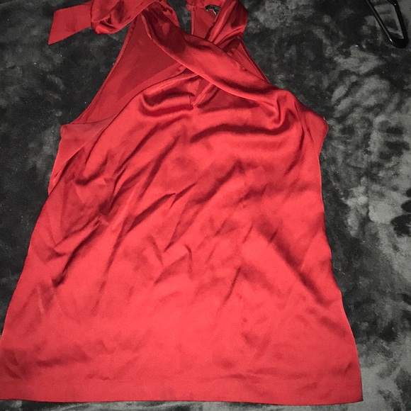 Red Silk Neck Tie Ann Taylor Blouse - Picture 3 of 3