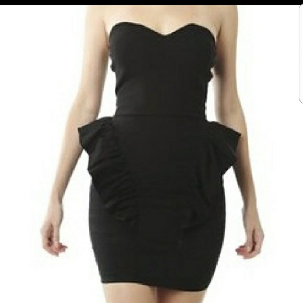 Black Hip-Ruffled Cocktail Dress