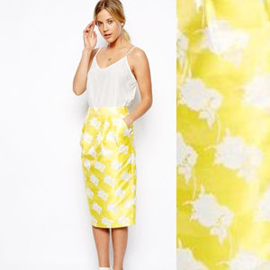 ASOS Yellow White Rose Jacq Midi Pencil Skirt Sz 4