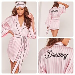 NEW! Missguided pink dreamy striped silk robe
