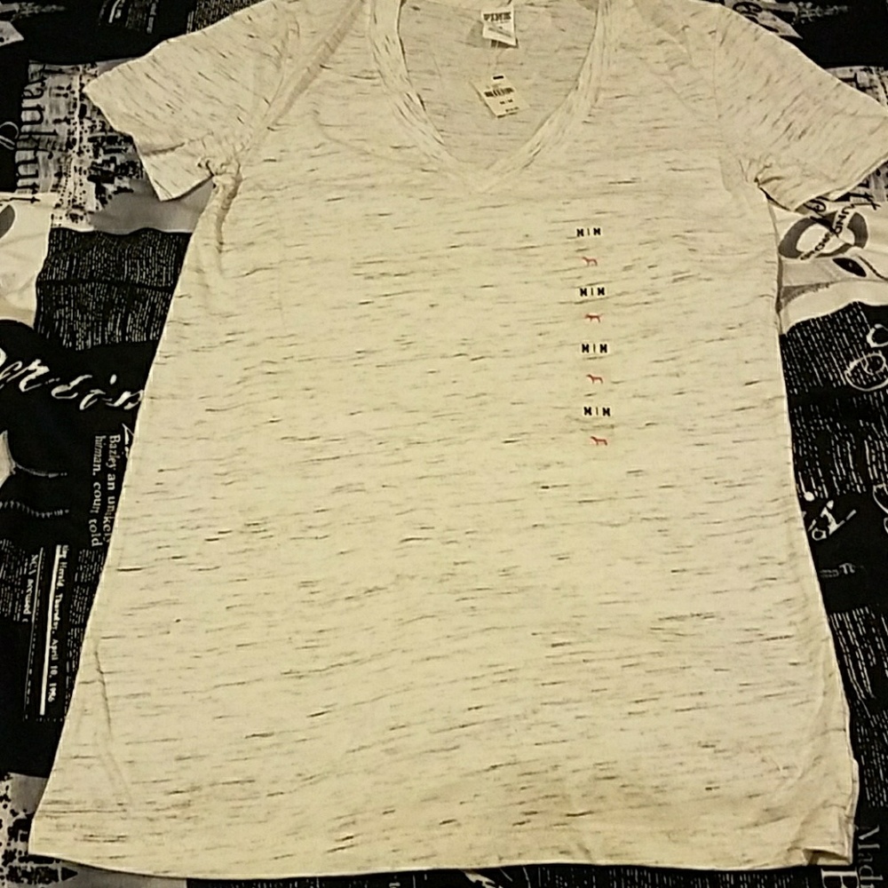 PINK t-shirt V neck heather cream