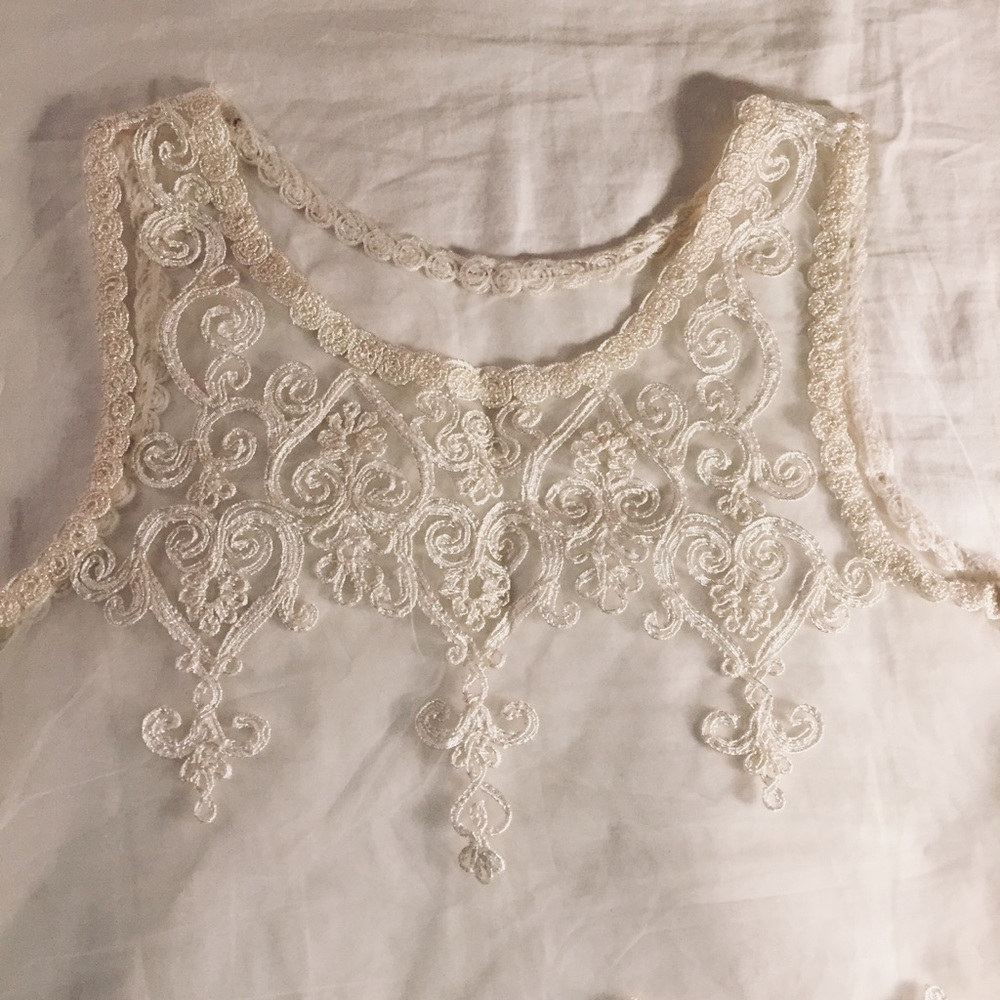 Sheer embroidered shift top