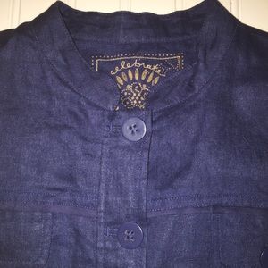 🔴 Coldwater Creek Navy Linen Jacket Blazer