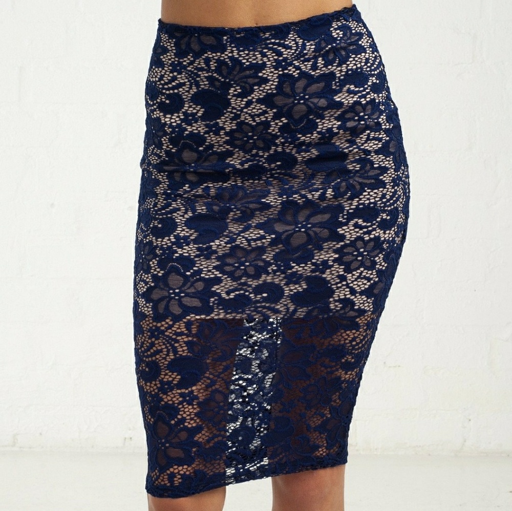 NWT Blue Lace Midi Skirt