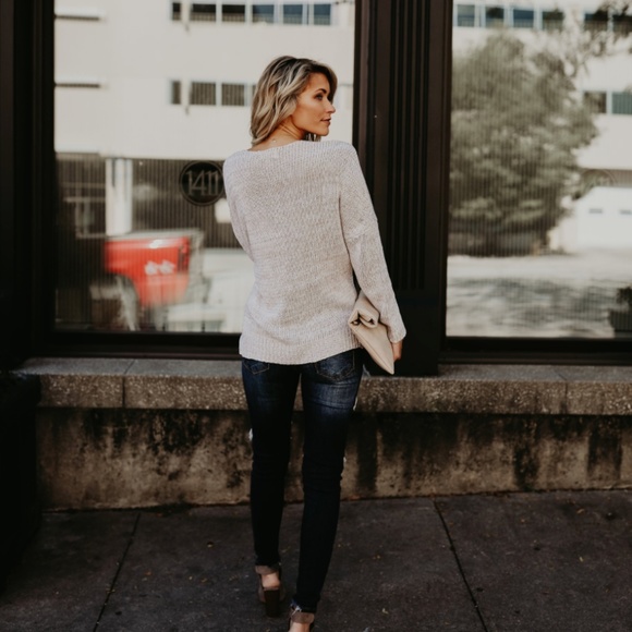 NATALIE Oatmeal Front Wrap Knit Sweater - Picture 8 of 8