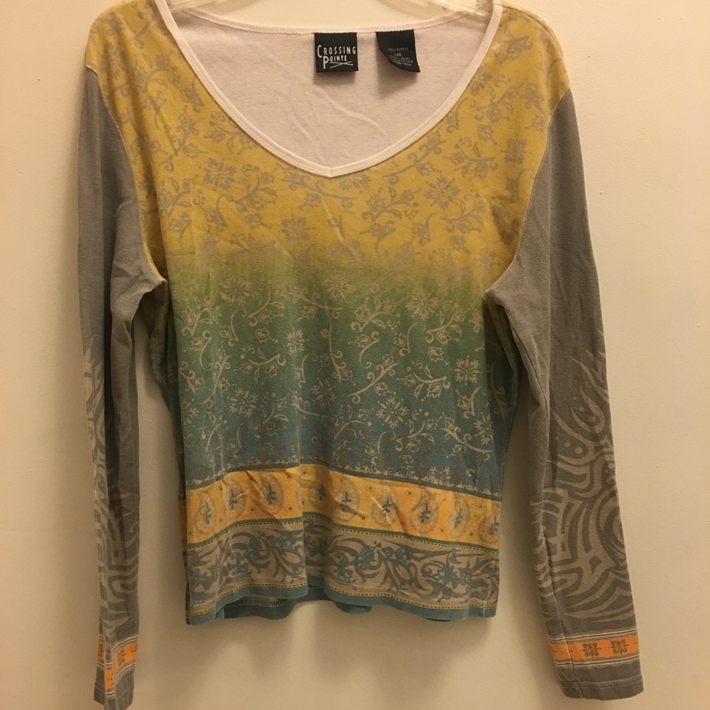 Colorful long sleeve paisley print top