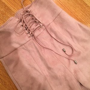 High waisted Blush suede skinny pants