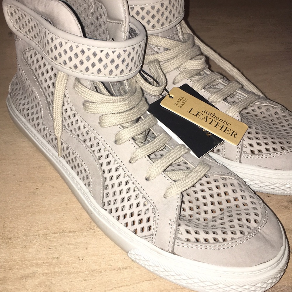 Zara Perforated Leather High-Top Sneakers