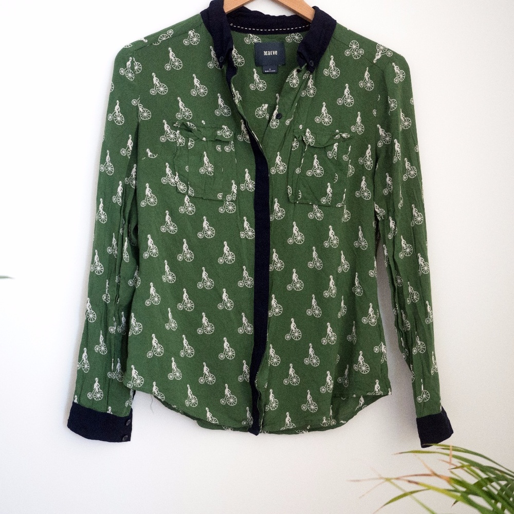 Anthropologie Button Down Blouse Vintage Pattern