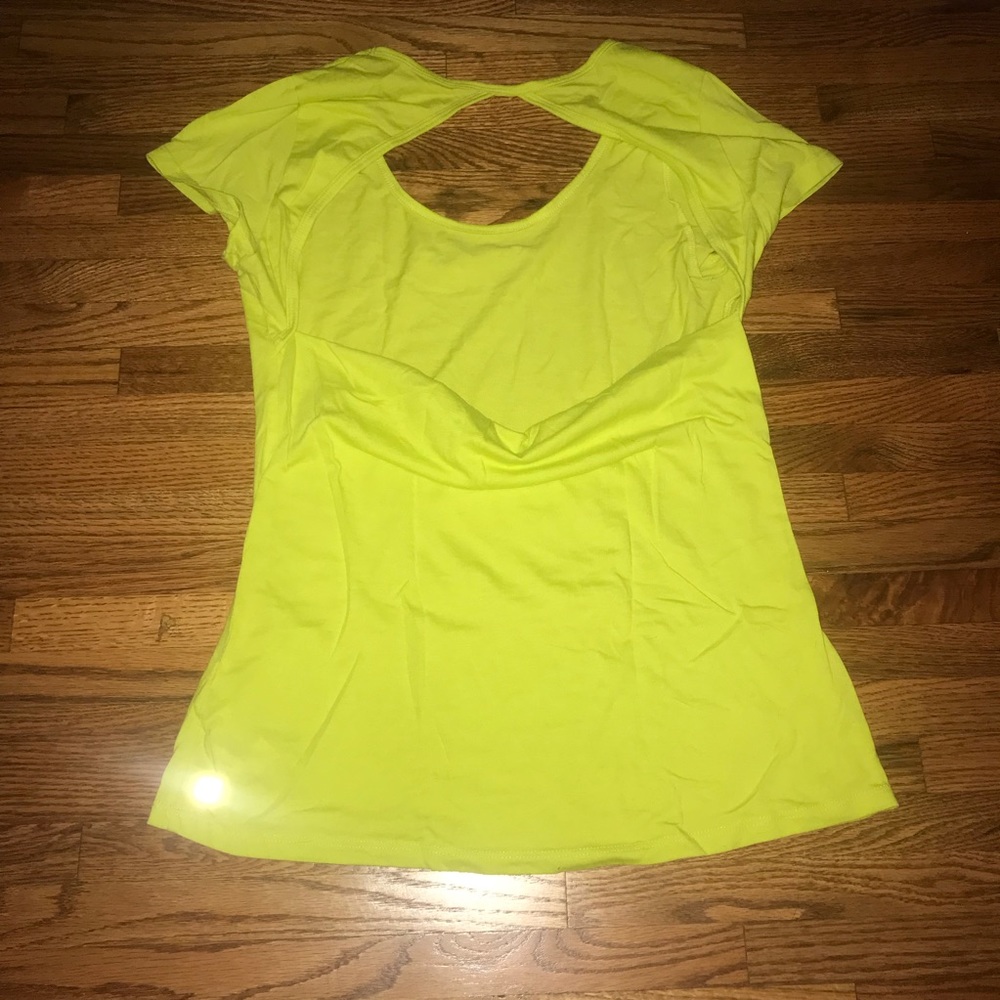 Cute open back neon yellow Fabletics tee