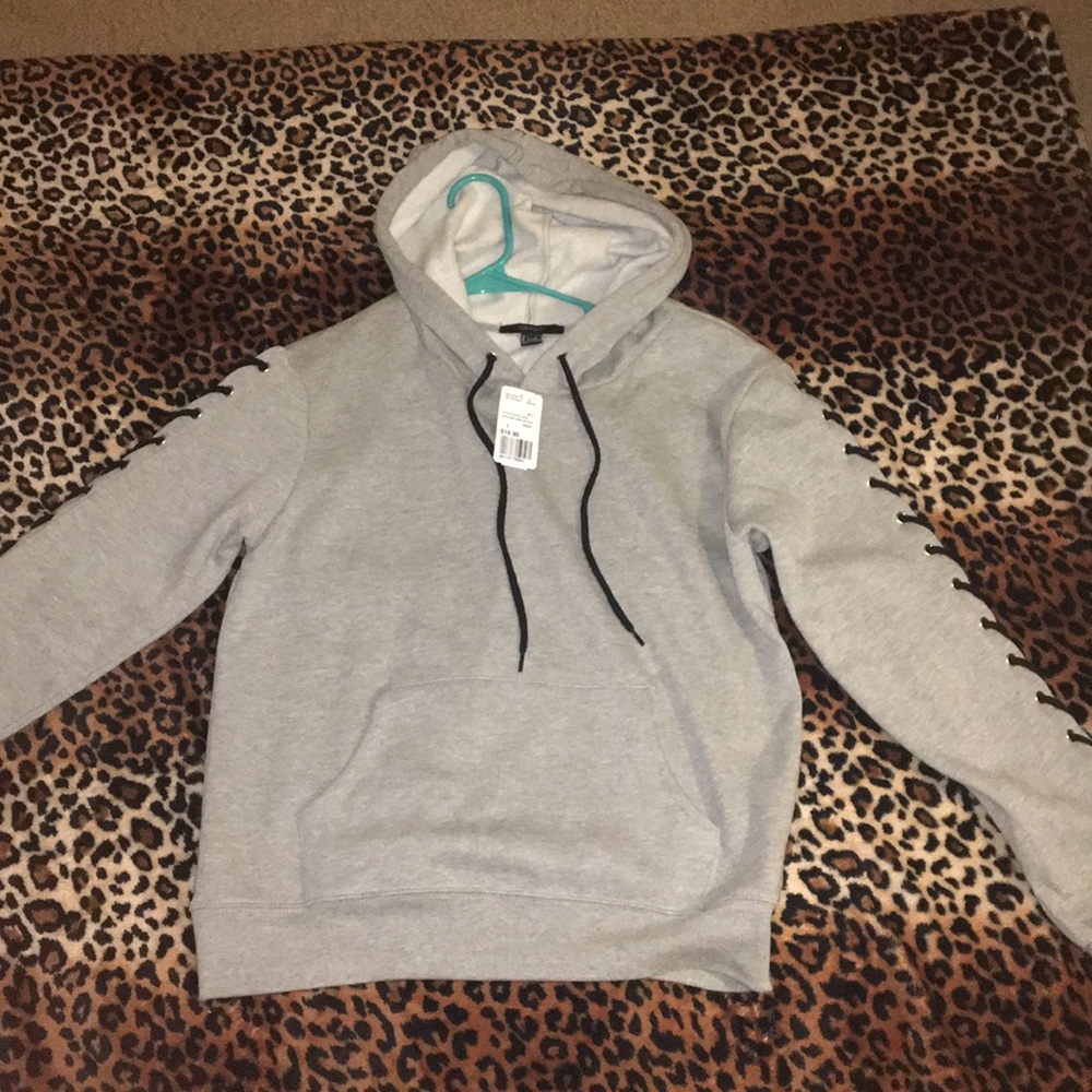 Forever 21 grey & black lace up hoodie