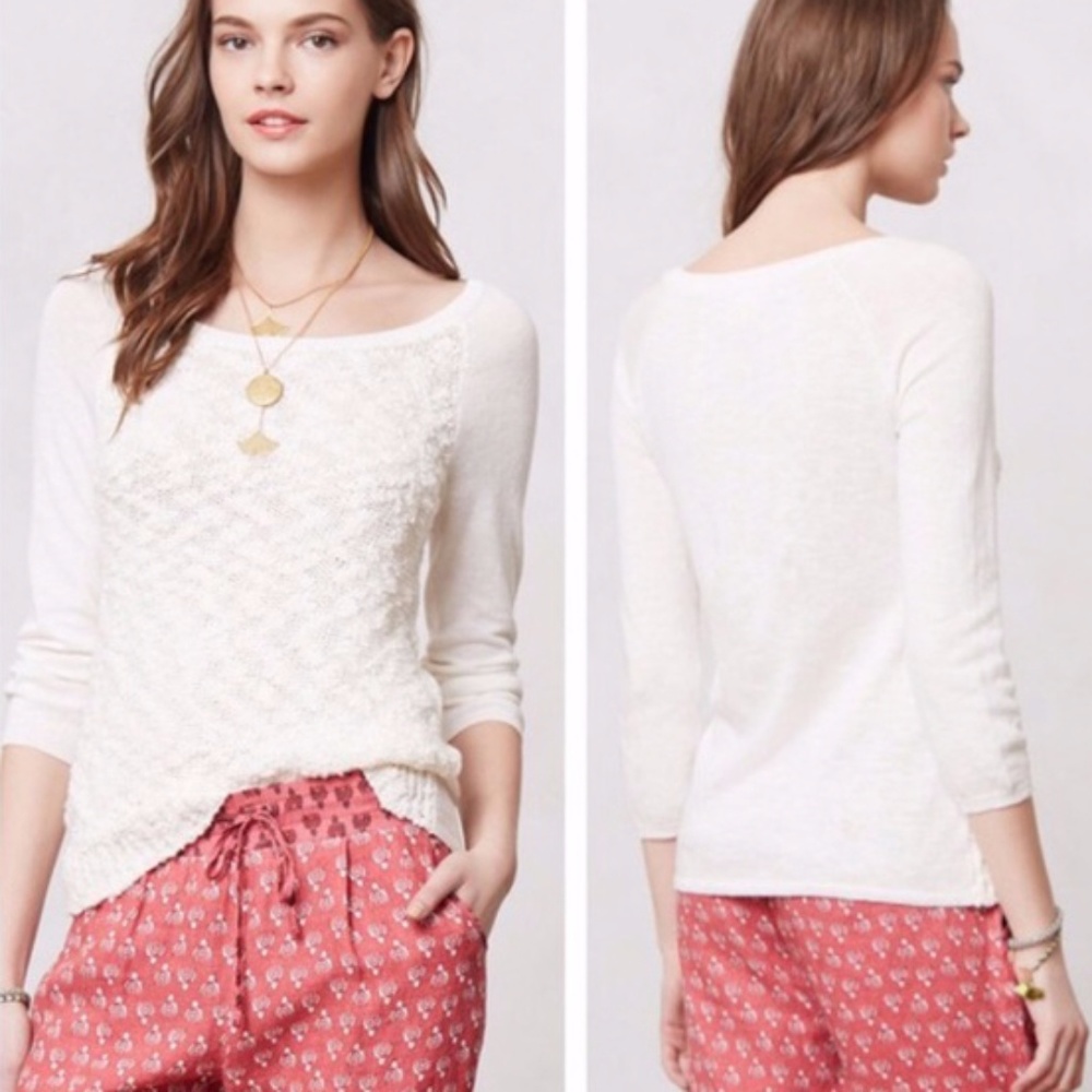 Anthropologie Yellow Bird Ivory Bramble KnitTop XS