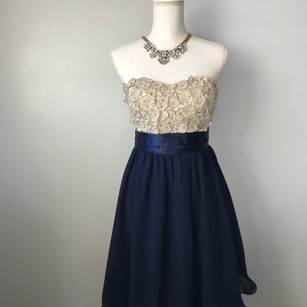 Empire  Blue N Cream Strapless Dress