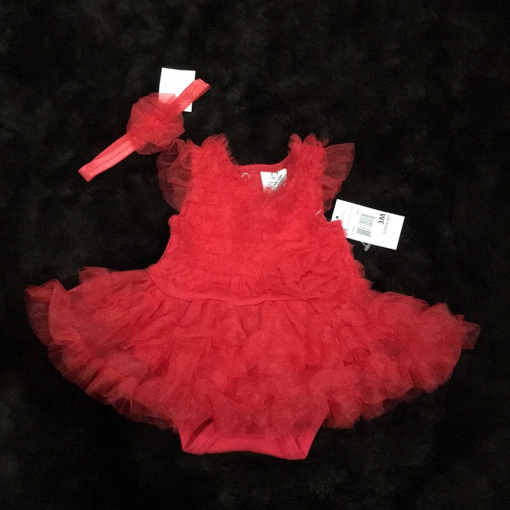Baby essentials red dress with matching headband