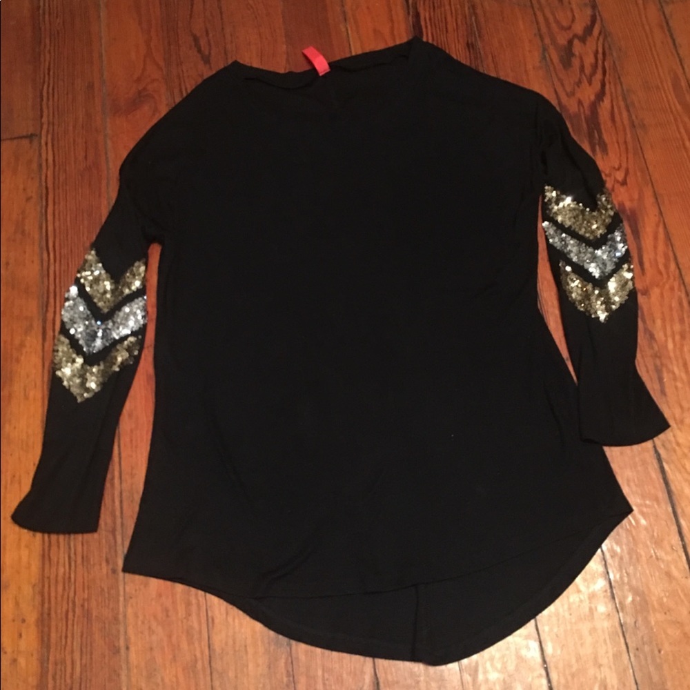 Boutique Small Black tunic with sequin sleeves.