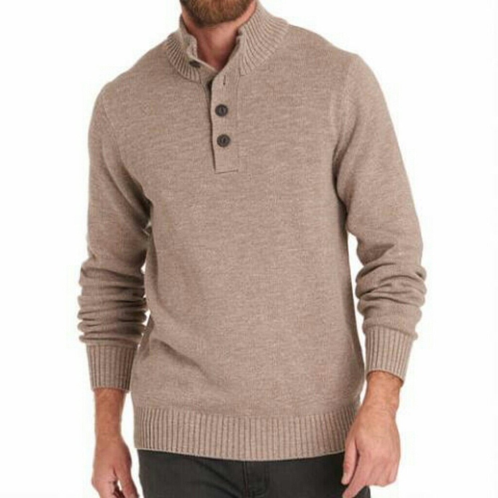 G.H Bass Polo Mock.Neck Sweater Faux Fur Collar