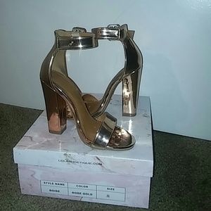 Rose Gold Heeled Sandals with Ankle Strap