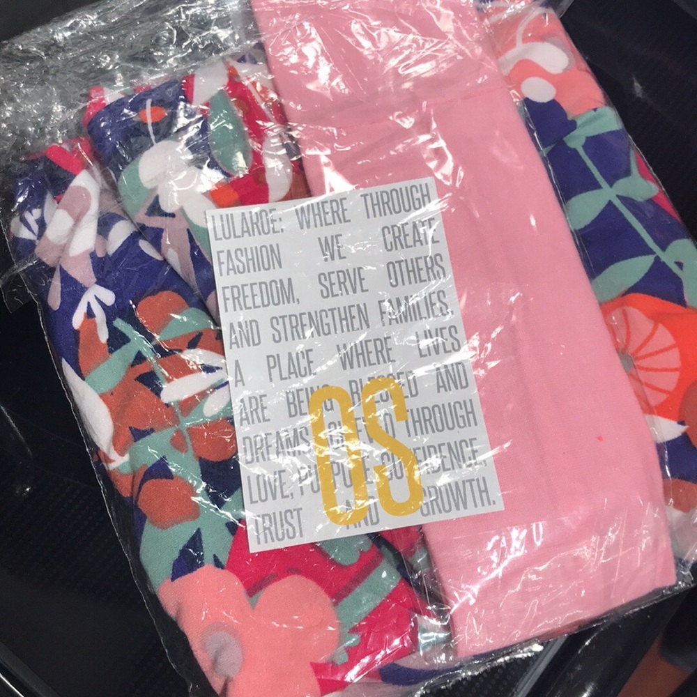 BNWT LulaRoe OS floral leggings with pink headband