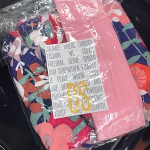 BNWT LulaRoe OS floral leggings with pink headband